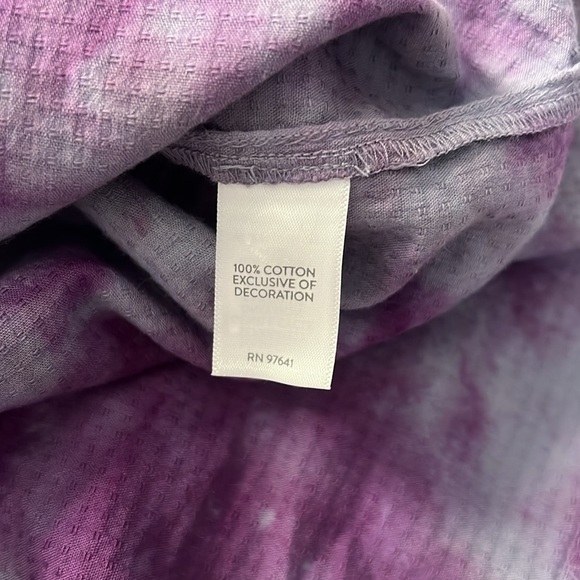 Pure Jill Purple Tie Dye Peasant Top with Embroidered Neck and Sleeve Hems - Picture 6 of 6